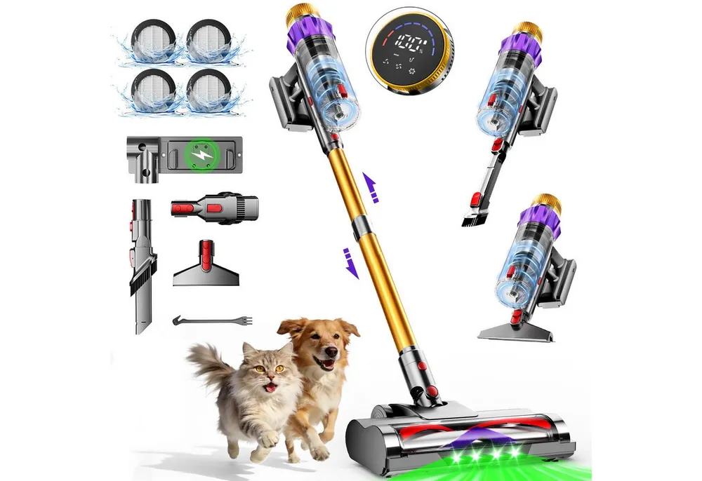 Adormii Akku-Hand-und Stielstaubsauger Akku staubsauger 80000Pa/70Min, Staubsauger Kabellos HEPA*4, 8-stufiges Filtersystem,LED und V-förmige Anti-Tangle-Bürste, Smartes LED-Display,50dB leise,für Teppich,Hartböden&Tierhaare