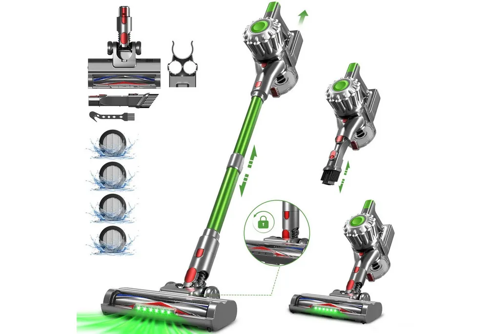 Adormii Akku-Hand-und Stielstaubsauger Akku Staubsauger,Staubsauger Kabellos 50kPa/60Min,GreenEye-Technologie, beutellos, Selbststehendes Design,Staubsauger für Tierhaare,Teppich und Hartboden