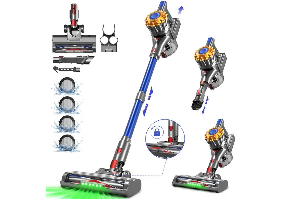 Adormii Akku-Hand-und Stielstaubsauger Akku Staubsauger,Staubsauger Kabellos 50kPa/60Min,GreenEye-Technologie, beutellos, Selbststehendes Design,Staubsauger für Tierhaare,Teppich und Hartboden