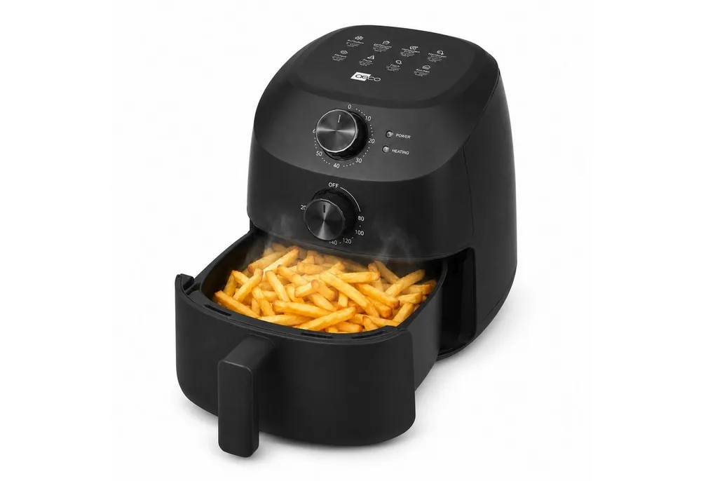 AECO Heißluftfritteuse, kompakt, platzsparend, 1150 W, 2l Fassungsvermögen, BPA-frei, CUBE 2.0