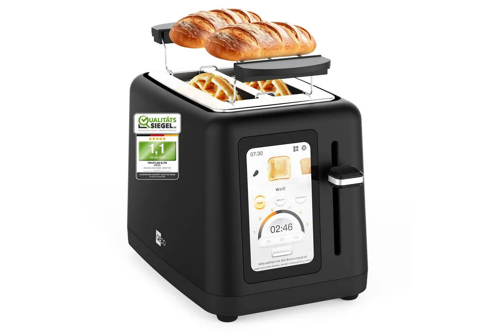 AECO Toaster toastlab ELITE Touch LCD Display, Zwei extra große Toastschlitze, für verschiedene Brotsorten, 850 W, Bräunungsstufen