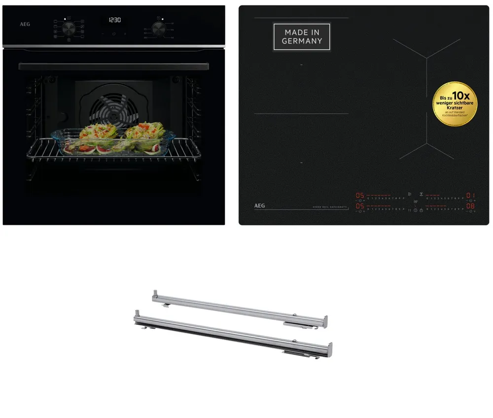 AEG Backofen-Set HH24BSISML, mit 1-fach-Teleskopauszug, Aqua Clean, Bis zu 10x weniger sichtbare Kratzer – Made in Germany
