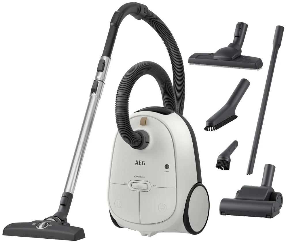 AEG Bodenstaubsauger HYGIENIC 6000 (AB61H6SW), 850 W, mit Beutel, hohe Saugleistung, inkl. Zusatzdüsen, 50 % Recyclingkunststoff
