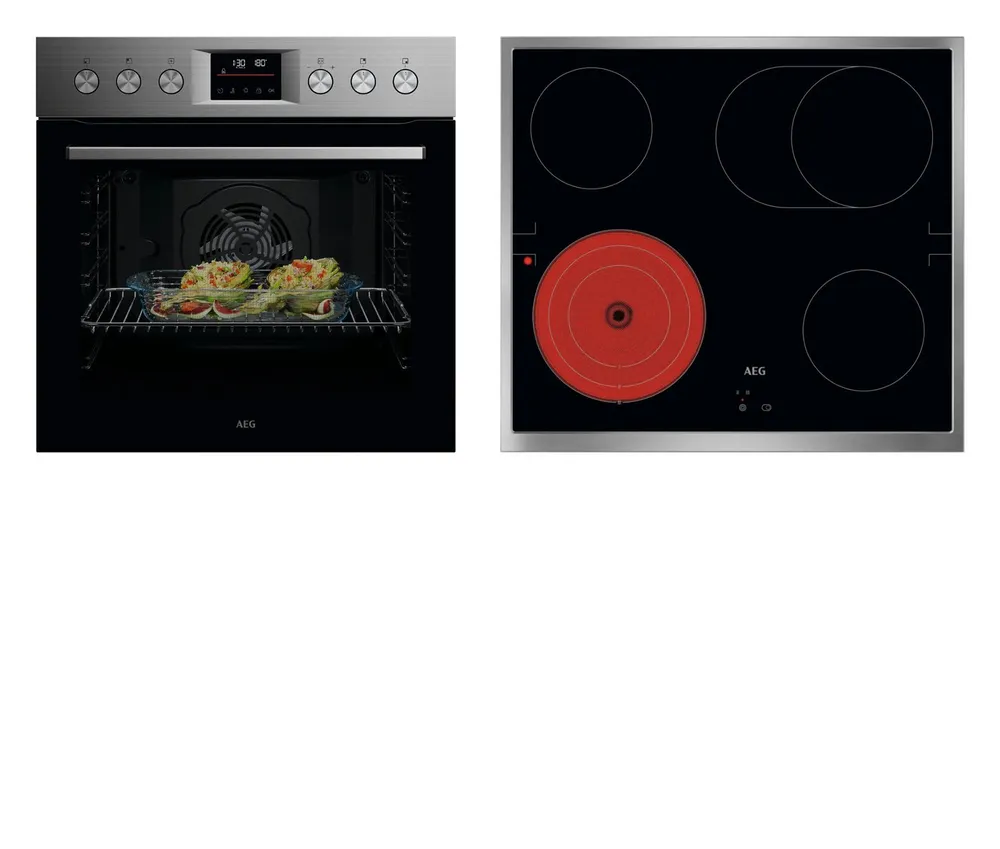 AEG Elektro-Herd-Set Serie 5000 HH25HSPM, Pyrolyse-Selbstreinigung, Heißluft: Gleichmäßiges Garen auf 3 Ebenen: ideal für Mehrblech‑Backen