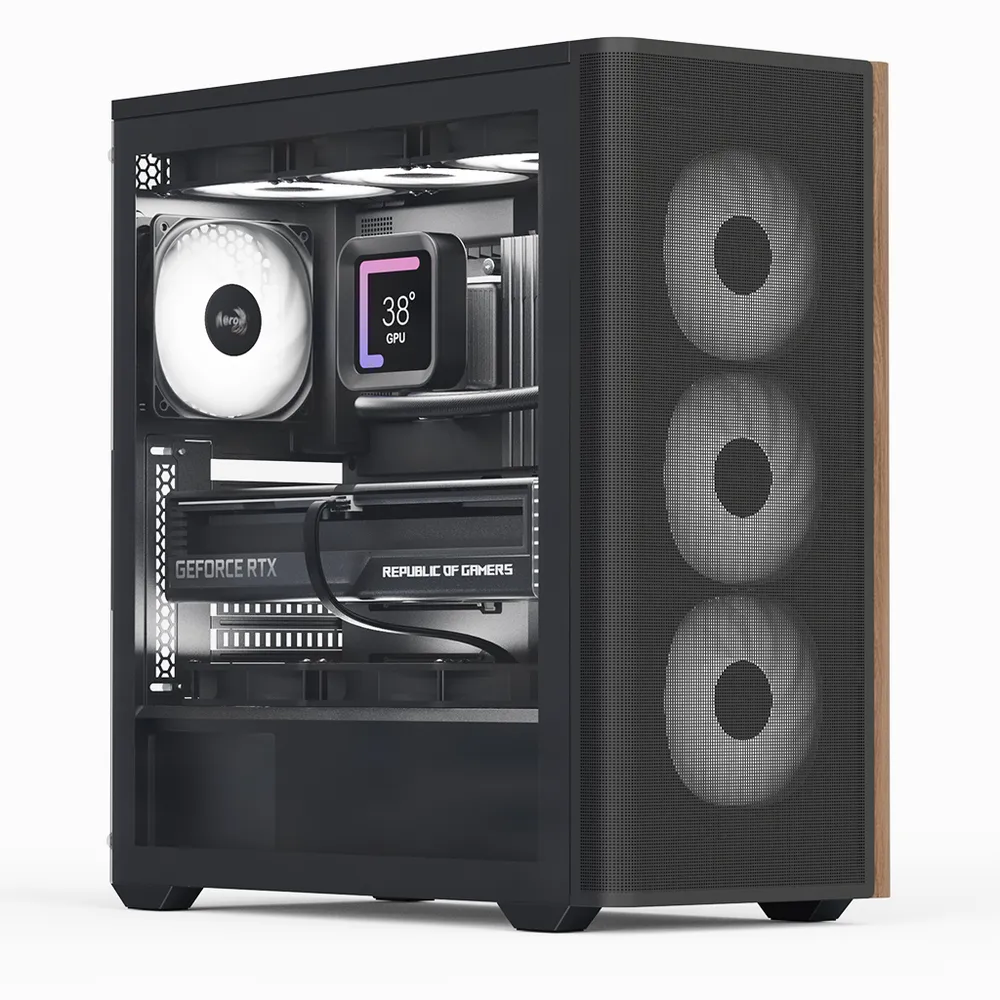 PC-Gehäuse Aerocool D501A Midi-Tower Schwarz/Holz ATX