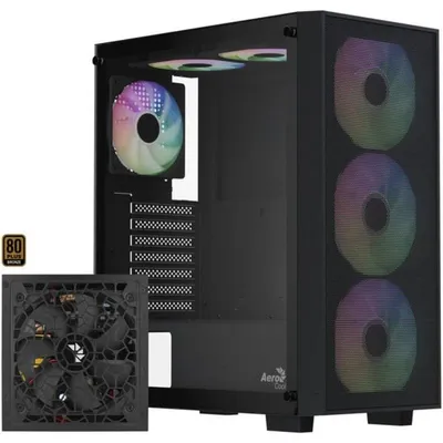PC-Gehäuse ATX Aerocool B509A Flow mit Mesh-Front und 650W-Netzteil