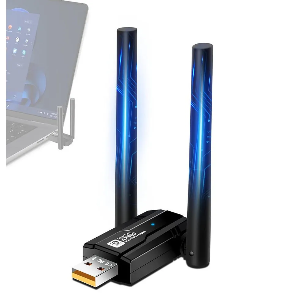 AFKSMILE WLAN-Stick WiFi 6 AX900-Adapter, unterstützt Bluetooth 5.4, Dualband-WLAN-Karte, Geeignet für Desktop-PCs und Laptops, Unterstützt Windows 11/10/7