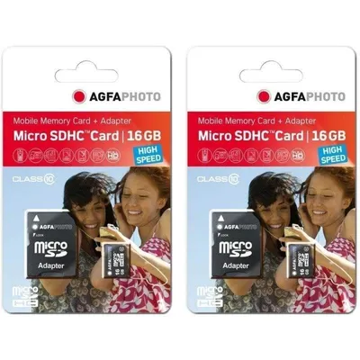 Speicherkarte Agfaphoto MicroSDHC 16GB Klasse 10 2er Pack SD Adapter