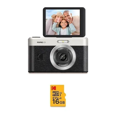 Digitalkamera Agfaphoto Kodak Pixpro C1 13MP 4x Zoom 2.8" klappbares Display Schwarz mit 16GB microSDHC