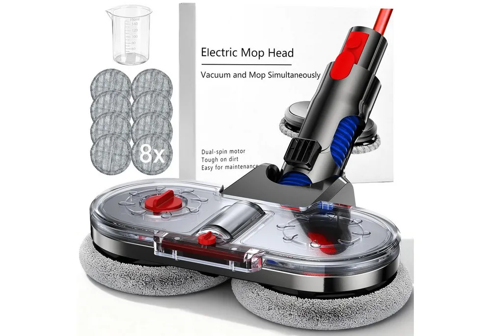 AIBISTAR Bodendüse Elektrischer Wischaufsatz für Dyson V7 V8 V10 V11 V15, Zubehör für Dyson V11 V10 V8 V7 V15 Staubsauger, (Set, 8 waschbare ultra saugfähige Wischtücher), 2-in-1 Wischen & Saugen,160 U/min Rotation,Inklusive Befüllbecher