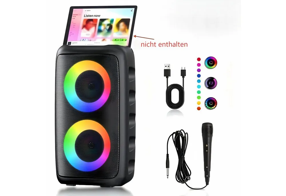 AIBISTAR RGB Bluetooth Lautsprecher Party-Lautsprecher 2400mAh, Mikrofon, Bass Bluetooth-Lautsprecher 2-Kanal-System (Bluetooth / AUX / USB / SD-Karte, 40 W, 2400-mAh-Akku,dynamische RGB-Beleuchtung,externer Mikrofonanschluss)