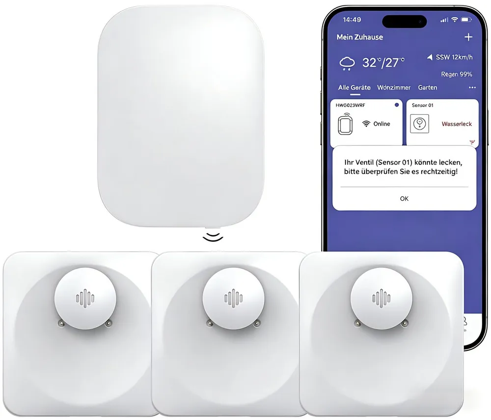AIBISTAR Wassermelder 3er-Set, IP66, APP, 100 dB lauter Alarm, Wassermelder Wassermelder (Funk-Sensoren, Die Erfassungsdistanz beträgt bis zu 100 m)
