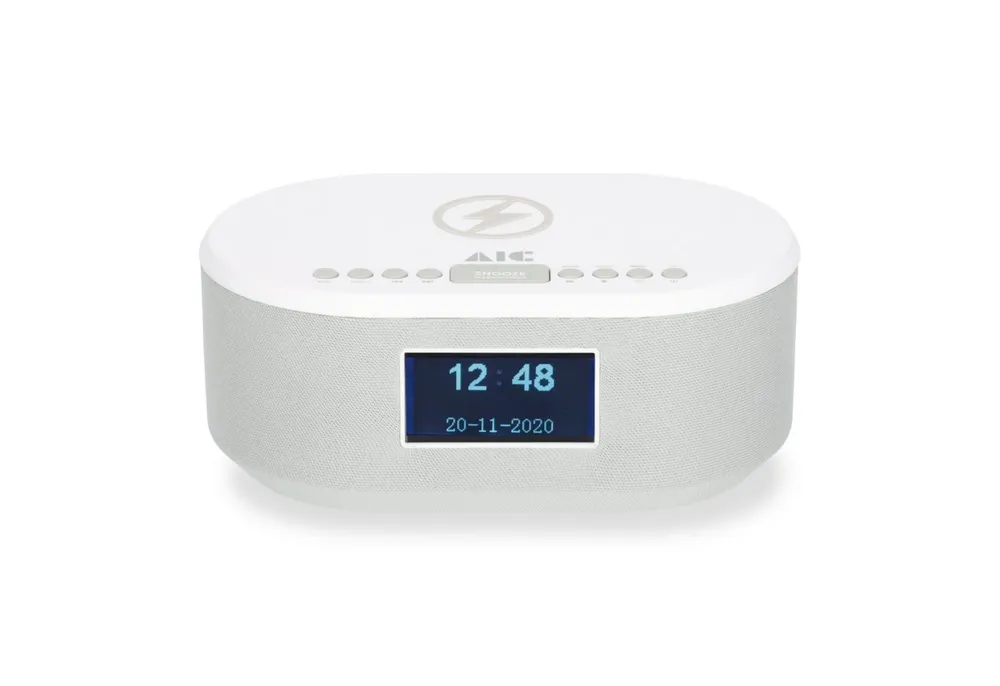 AIC AIC 18DAB Weiß Radio (Radiowecker DAB mit Ladefunktion Bluetooth QI Funktion USB Dual Alarm)