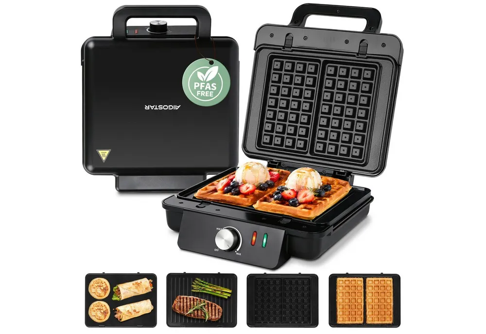 Aigostar 3-in-1-Kombi-Waffeleisen Waffeleisen, Kontaktgrill & Sandwichmaker, keram.Antihaftbeschichtung, 1500 W, einstellbare Temperatur, Multifunktionsgerät mit abnehmbaren Platten