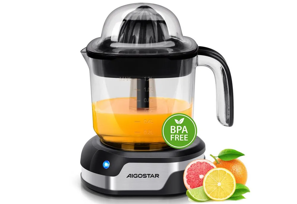 Aigostar Entsafter Saftpresse Elektrisch 2 Kegel, Orangenpresse, Zitruspresse, 40,00 W, Hohe Saftausbeute, Tropfsicherer Auslauf, 100% reiner Saft, BPA-frei