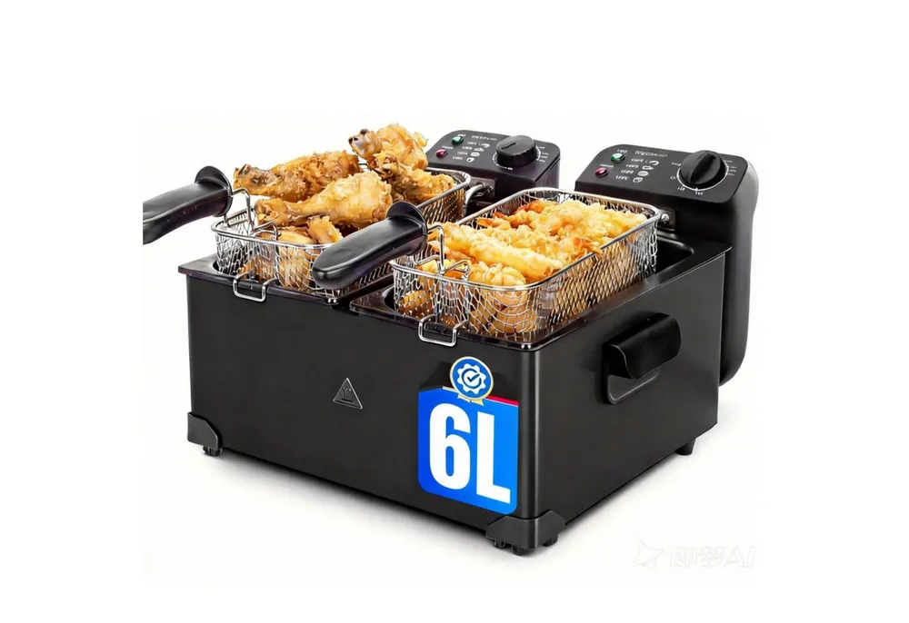 Aigostar Fritteuse Edelstahl Doppel-Fritteuse mit 2 Körben, 6 Liter Öl-Fritteuse mit Kaltzonenfunktion, Temperaturregelung, 3600,00 W, Abnehmbarer Griff,automatische Abschaltung beim Anheben,Rauchfilterung