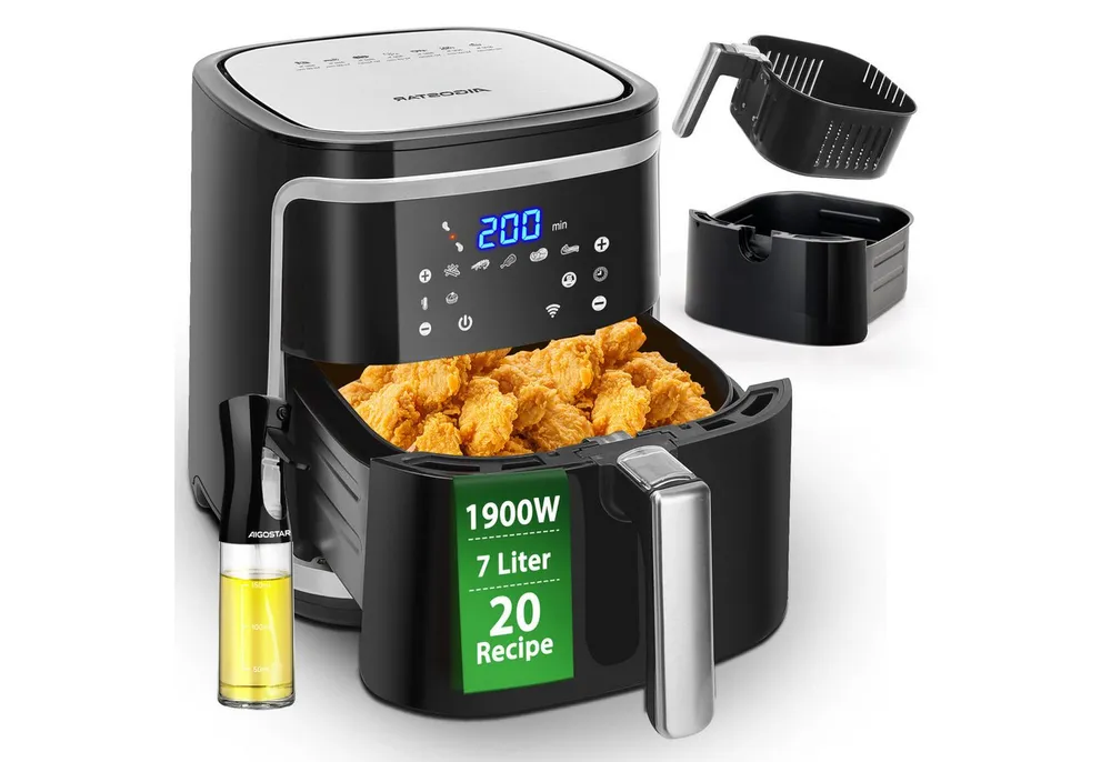 Aigostar Heißluftfritteuse Cube - 7L 1900W Airfryer mit LED-Touchscreen, 7-in-1, Ohne Öl, 90% weniger Fett, 1900,00 W, Temperatursteuerung (80 - 200 °C), 1 - 60 Mins Timer, Memory-Funktion