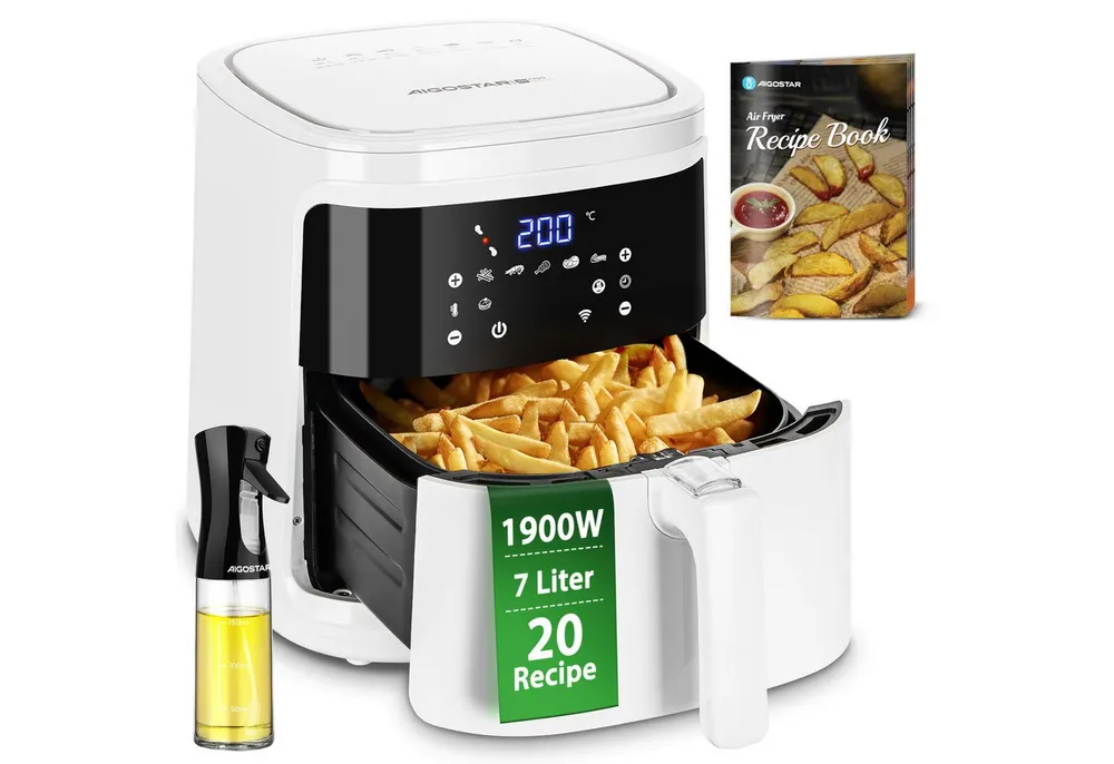 Aigostar Heißluftfritteuse Smart Air Fryer 7L XXL Friteuse Heissluft, APP-Steuerung, 7 Programmen, 1900,00 W, Warmhalten, 20 Rezepte, 6-10 Personen, Digitalem LED-Touchscreen
