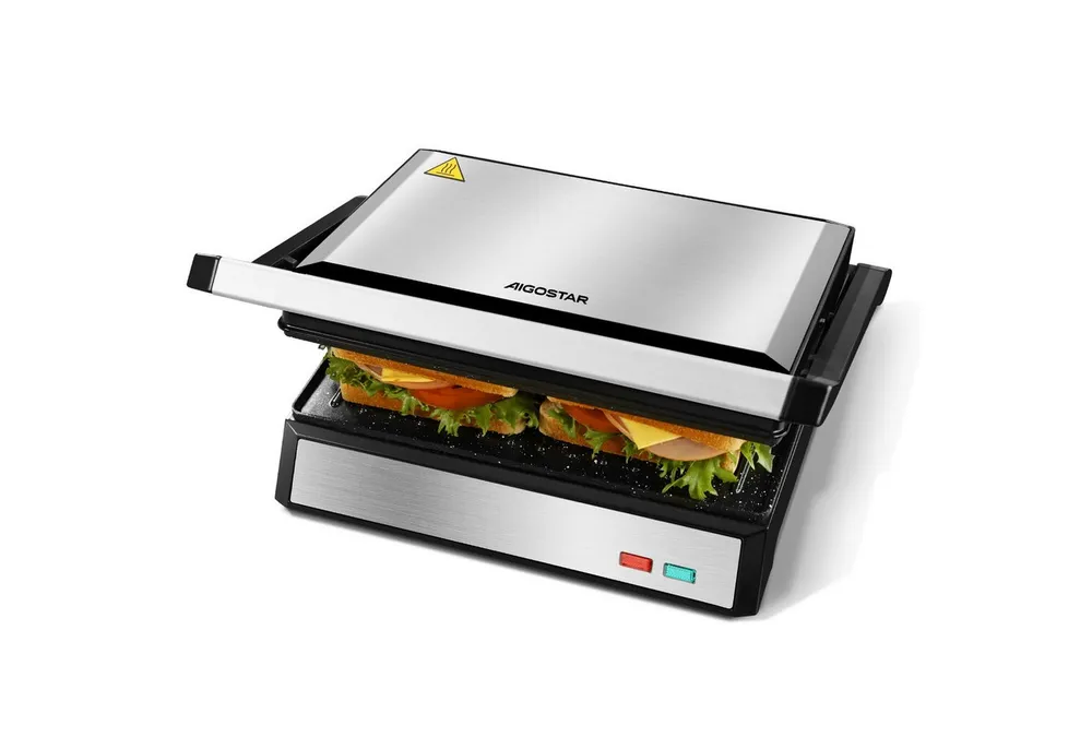 Aigostar Paninigrill Kontaktgrill für Sandwiches, Panini Grill, Sandwichmaker, BPA frei, 1500,00 W, Schnelles und gleichmäßiges Erhitzen,Antihaftbeschichtung,180° Öffnung