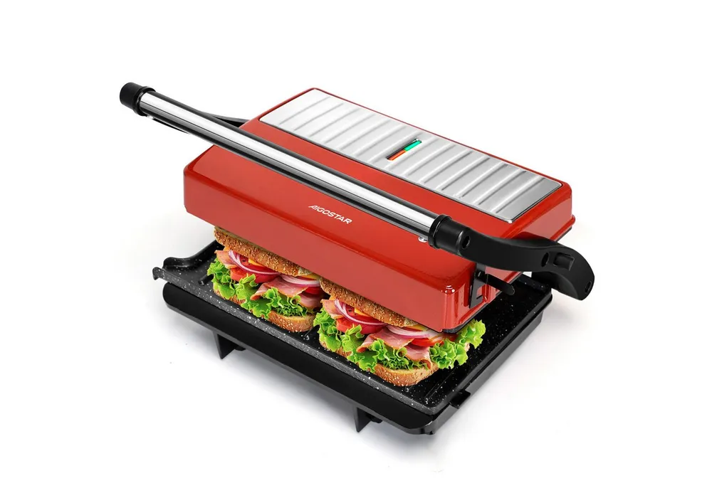 Aigostar Paninigrill Kontaktgrill Klein & Kompakt, 180° Aufklappbar, Antihaftbeschichtung, 750,00 W, BPA-frei, Cool-Touch-Griff, vertikale Aufbewahrung