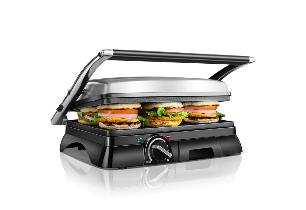 Aigostar Paninigrill Kontaktgrill XXL, Sandwichmaker und Panini Grill, Temperaturkontrolle, 2000,00 W, Antihaftbeschichtung, 180° klappbar, Fettauffangschale, 190–230 °C