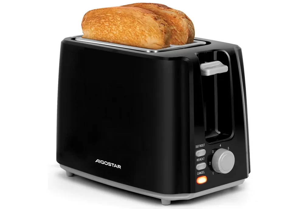 Aigostar Toaster 7 Einstellbare Bräunungsstufe, 2 Breite Toastschlitze, Sandwichtoaster, 2 lange Schlitze, für 2 Scheiben, 750,00 W, Abtauen, Aufwärmen und Abbrechen Funktionen, Slide-Out-Krümelschublade