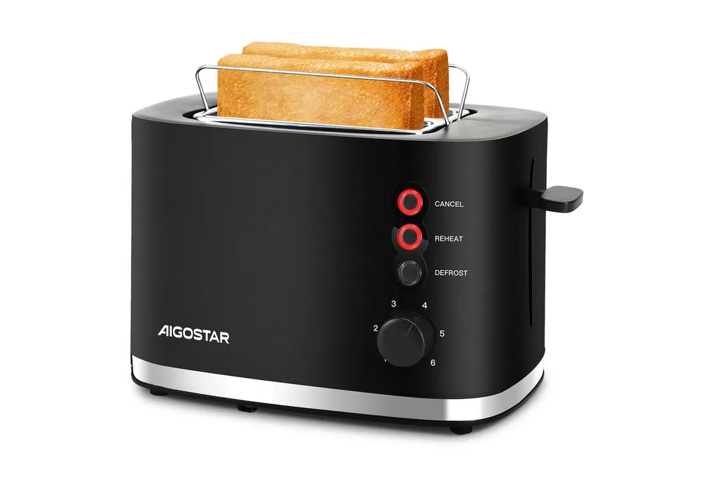 Aigostar Toaster Toaster 2 Scheiben, extra breite Toastschlitze, 6 Bräunungsstufen,800W, 2-Scheiben-Toaster, für 4 Scheiben, 800 W, Kompakter Toaster mit breiten Schlitzen & Brotzentrierung