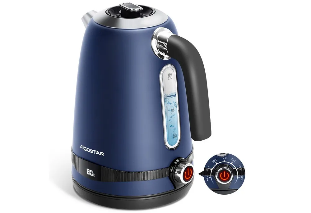 Aigostar Wasserkocher 1,7 L, 2200 W, mit Temperatureinstellung 40-100℃, Warmhaltefunktion, 2200 W, Digitaler Temperaturanzeige, Schnelles Kochen, Abnehmbarer Kalkfilter