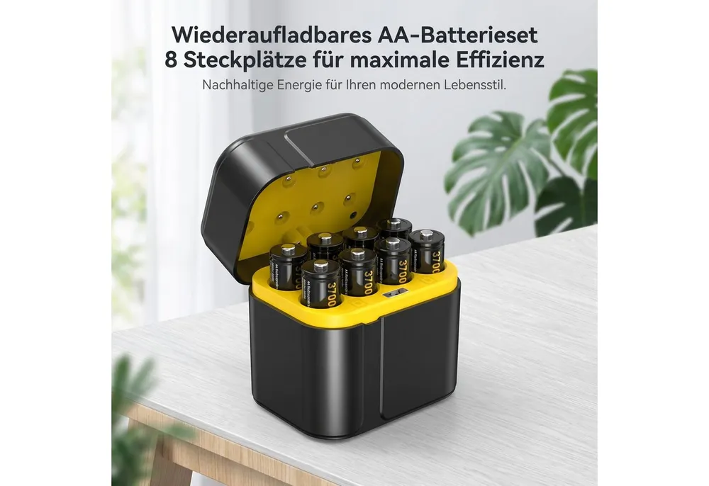AIMAX AA Akku 8er Set 3700 mWh mit Ladegerät USB-C Batterie