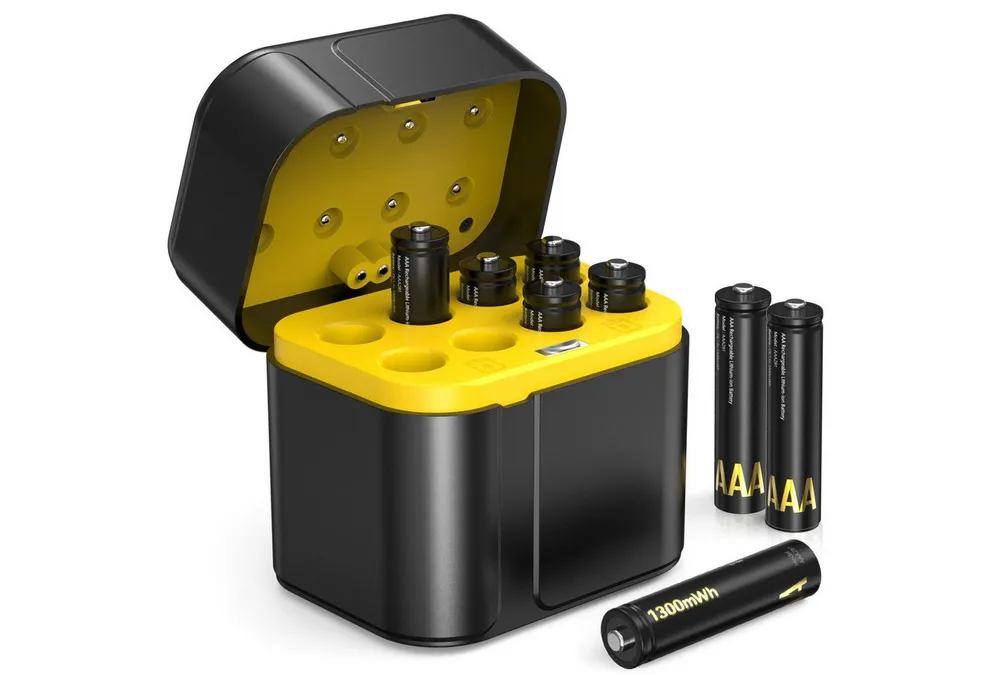 AIMAX AAA Akku wiederaufladbar 1,5V Lithium 8er Set mit Ladegerät Batterie, 8er Set mit Ladegerät & Aufbewahrungsbox