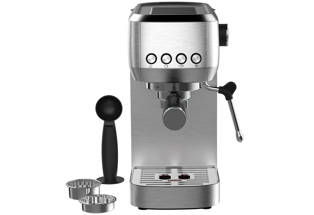 AIMAX Espressomaschine mit 20 Bar italienischer Pumpe – Professionelles Edelstahl-Design, Klassische Tastensteuerung, Milchaufschäumer, Kaffeekanne, Edelstahlfilter 51mm, 1350 W für Heim-Baristas – 1,3L Wassertank für Latte & Cappuccino