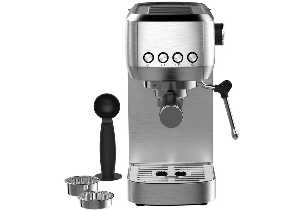 AIMAX Espressomaschine Siebträgermaschine 20 Bar – Kaffeemaschine aus Edelstahl mit Milchaufschäumer, Klassische Tastensteuerung, Kaffeekanne, Edelstahlfilter 51mm, 1350 W, 1,3L Wassertank, für Espresso, Latte Macchiato & Cappuccino