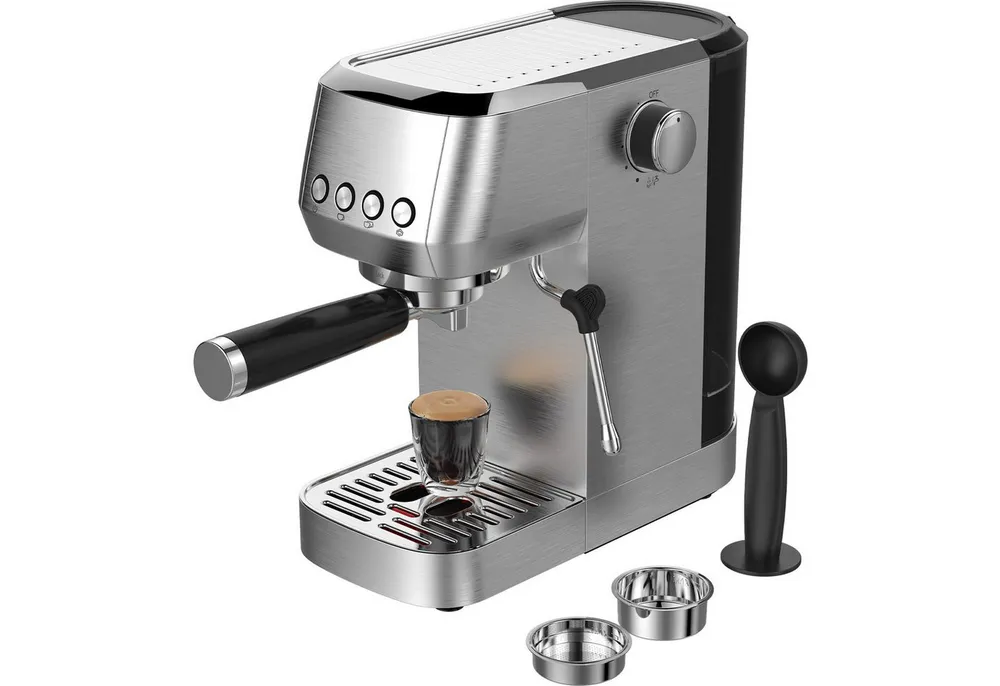 AIMAX Espressomaschine Siebträgermaschine 20 Bar – Kaffeemaschine aus Edelstahl mit Milchaufschäumer, Klassische Tastensteuerung, Kaffeekanne, Edelstahlfilter 51mm, 1350 W, 1,3L Wassertank, für Espresso, Latte Macchiato & Cappuccino