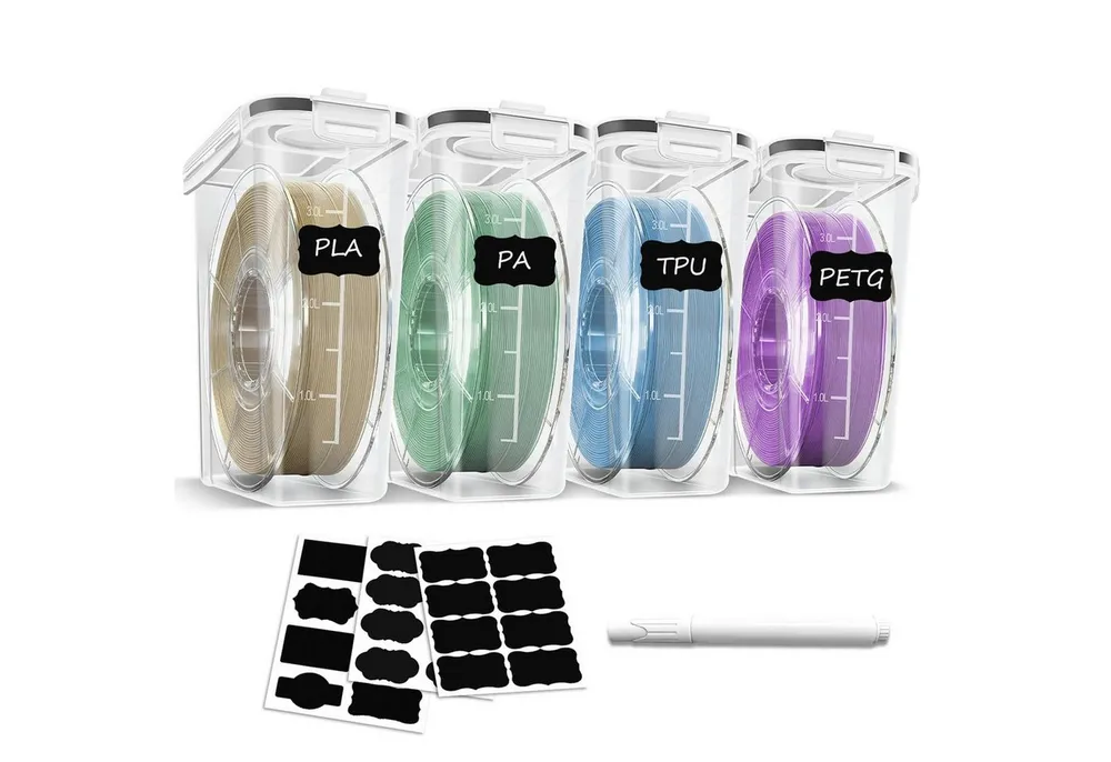 AIMAX Filament Aufbewahrungsbox 4 Pack für 3D Druck filament storage, Versiegelung und Schutz stapelbar 4.0L 3d printer accessories