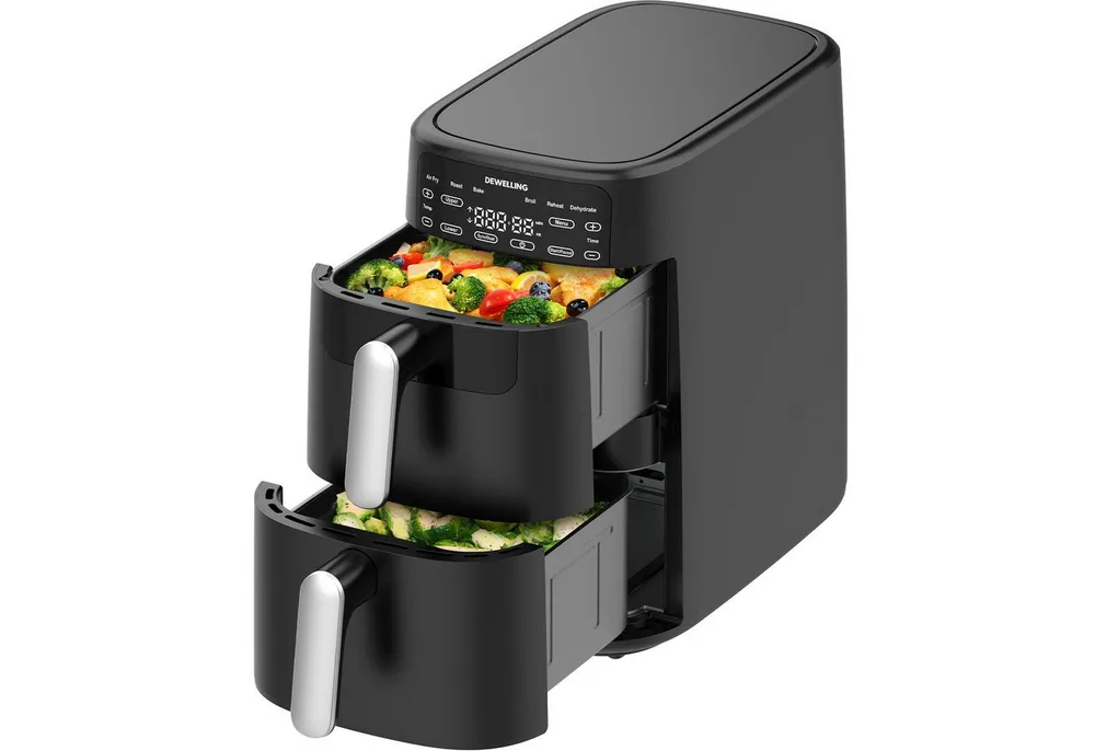AIMAX Heißluftfritteuse 10L Dual-Korb Air Fryer mit Digitaldisplay, fettarmes Frittieren für Familien, 2700 W, 6 programme & Knusprige Ergebnisse mit wenig Öl, 360° Luftzirkulation