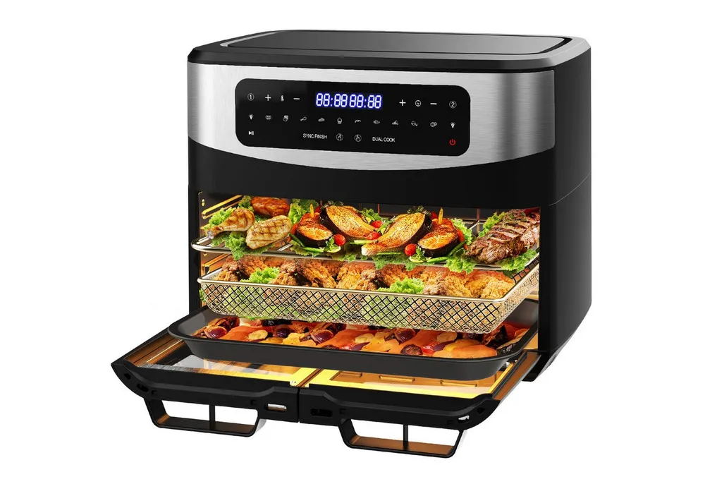 AIMAX Heißluftfritteuse XXL 12L, Airfryer 2×5,5L Dual-Kammern mit Sync-Finish, LED-Touch, 2200 W, 10-in-1, Sichtfenster, Touch-Bedienung, gesund & fettarm, Indoor-BBQ