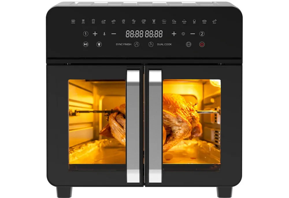 AIMAX Heißluftfritteuse XXL 23 L – Dual-Zone Airfryer mit Doppeltür, LED-Touch, 2200 W, 12 Zubehör, Trennwand abnehmbar, 15-in-1 Smart-Ofen, Grill & Backen