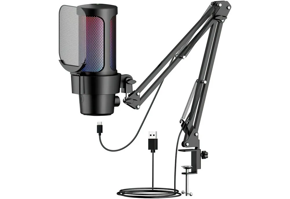 AIMAX Streaming-Mikrofon Gaming Mikrofon PC mit Arm USB Microphone für Streaming Podcast Studio, mit Mikrofon Ständer mit Nierencharakteristik