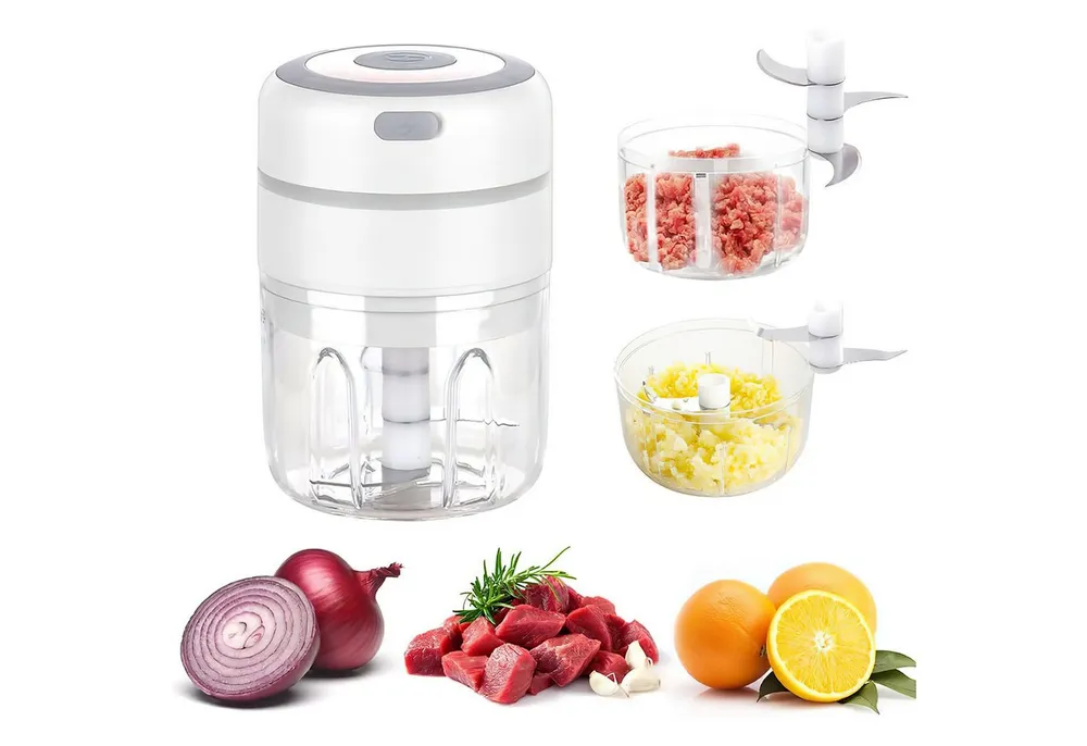 AIMAX Zerkleinerer Elektrisch Knoblauchhacker Zwiebel Mini Multizerkleinerer Chopper, Knoblauchpresse 250ML & 100ML Auch für Fleisch Garlic Obst