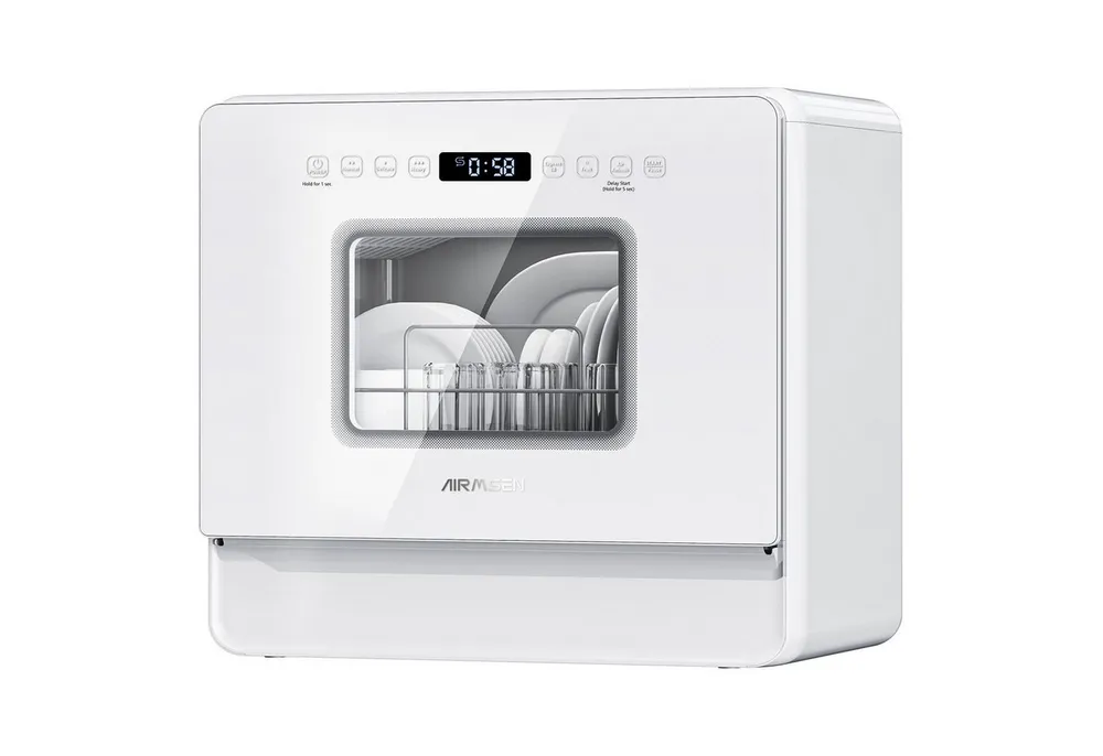 Airmsen Tischgeschirrspüler 7 Spülprogramme,Weichwasseranlage,Selbstreinigungsmodus,12H Timer ZMW-DTHA01, 5 l, 5 Maßgedecke, 5L tank,Ideal für Hausküchen, Wohnungen, Schlafsäle und Wohnmobile