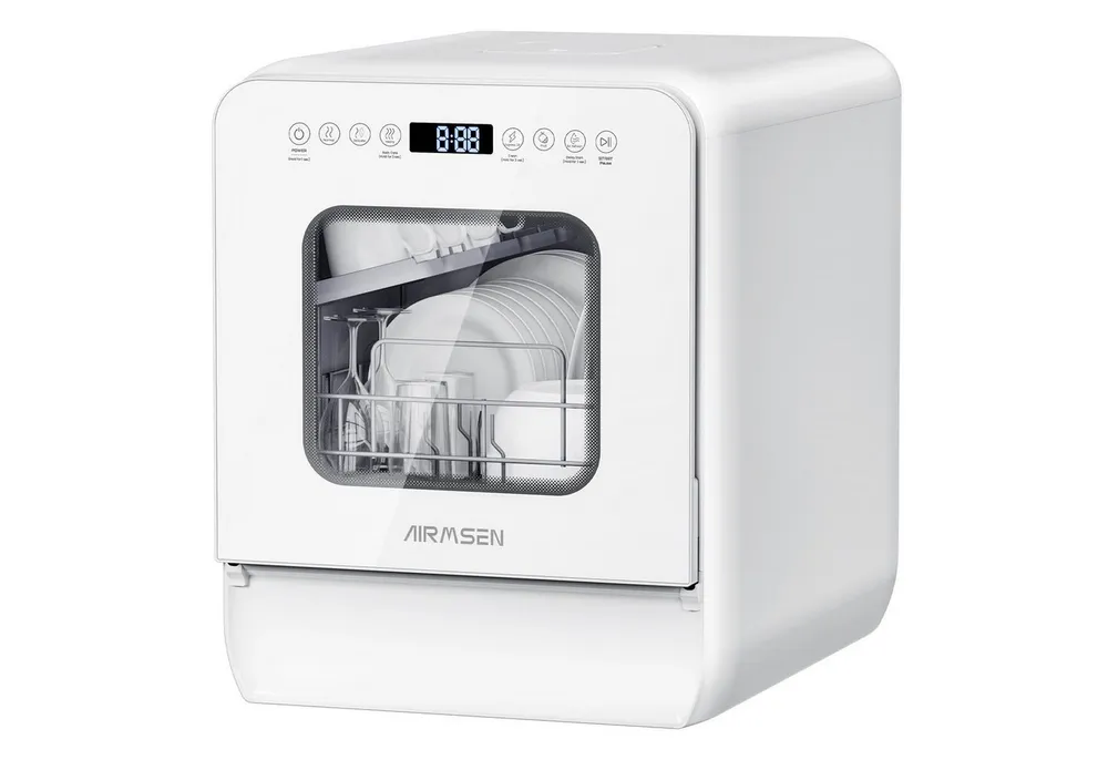 Airmsen Tischgeschirrspüler ECO-Modus,5L wassertank,9 Programme,Selbstreinigend, 1-24H Timer ZMW-DUHC01, 5 l, 4 Maßgedecke, Geeignet für Hausküchen, Wohnungen, Schlafsäle und Wohnmobile