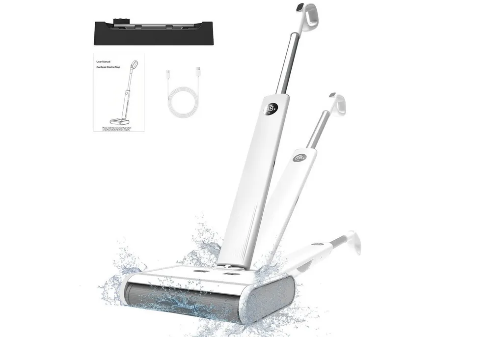 AIRROBO Akku-Wischmopp FC10 Nass-Trocken-Bodenschrubber 2,3 kg leicht & leise, 220 W, 45 Minuten Laufzeit, 165° flach klappbar,Selbstreinigung, Doppeltanksystem, LED & Sprachansage,Tierhaarfilter,2 Jahr Garantie