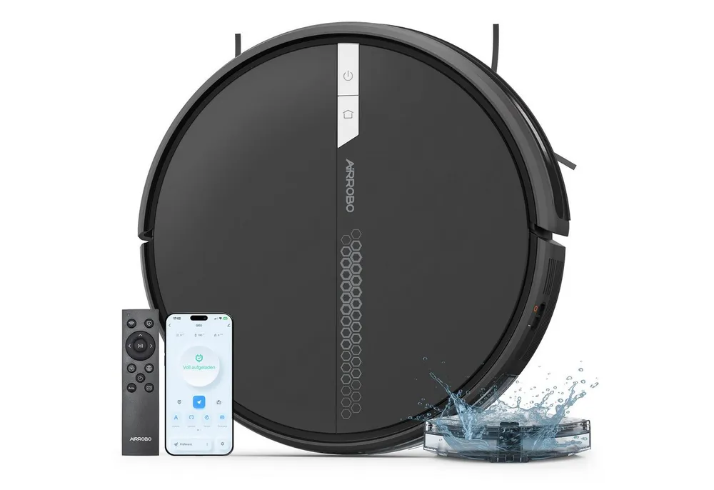 AIRROBO Nass-Trocken-Saugroboter G60 Saugroboter mit Wischfunktion, 3-in-1 Kehren & Saugen & Wischen, 45 W, 120 min Laufzeit, App & Sprachsteuerung, für Tierhaare & Hartböden, 4000 Pa starke Saugkraft,intelligente Gyroskop-Navigation