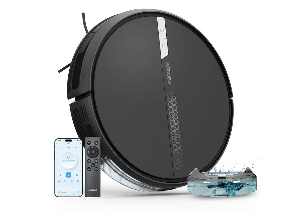 AIRROBO Nass-Trocken-Saugroboter G60 Saugroboter mit Wischfunktion, 3-in-1 Saug- und Wischroboter, 45 W, 4000 Pa, 120 min Laufzeit, App & Sprachsteuerung, für Tierhaare & Hartböden, intelligente Gyroskop-Navigation