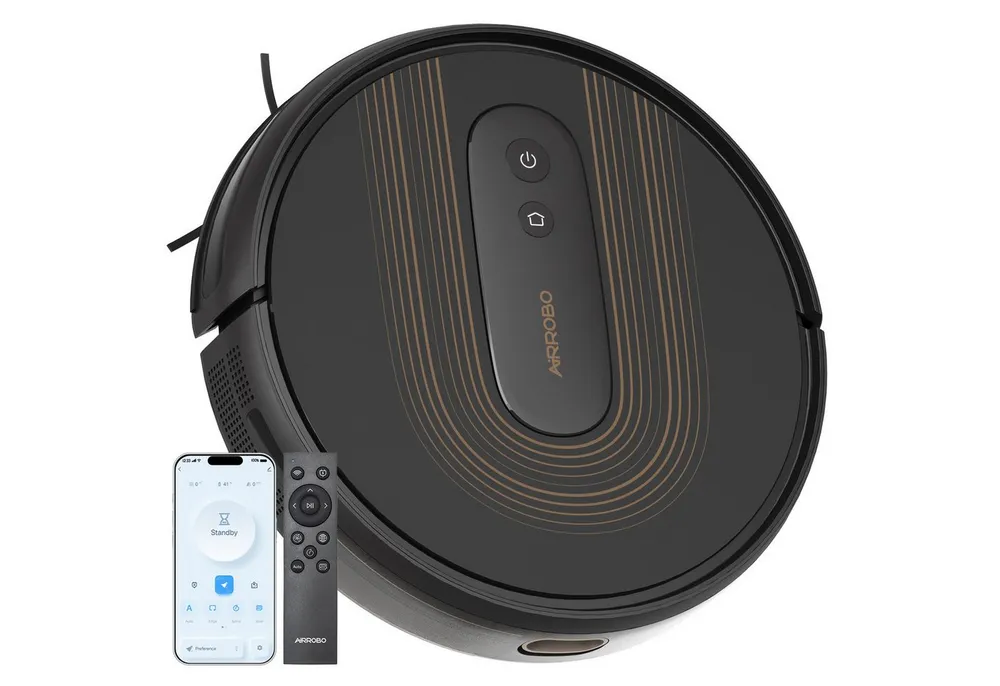 AIRROBO Saugroboter G50 Roboterstaubsauger mit 4000 Pa Saugkraft, 45 W, 600 ml Staubbehälter, Gyroskop-Navigation, 120 Min. Laufzeit, App- & Sprachsteuerung, ideal für Tierhaare, ulterschlank