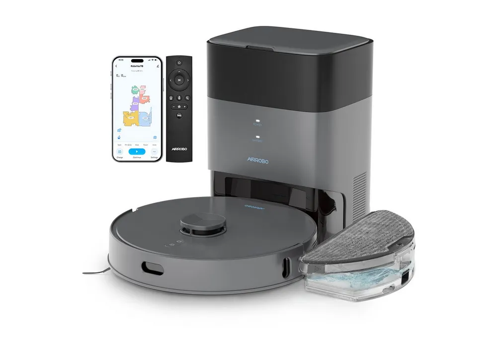 AIRROBO Saugroboter L50+ Roboterstaubsauger mit Wischfunktion und Absaugstation, 55 W, 10000 Pa Saugkraft, 75 Tage freihandige Reinigung, LDS-Navigation, Antitangle-Gummibürste, ideal für Tierhaare, 240 Min. Laufzeit