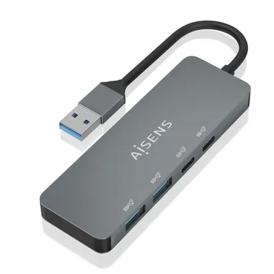 Aisens USB HUB 3.2 Gen2 10G USB-A auf USB-A/M + 2xUSB-C/F + 2xUSB-A/F 15cm Grau
