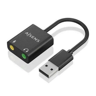 AISENS A106-0769 USB-A Soundkarten-Konverter auf 2x3,5mm Klinke 24bit 100dB Schwarz