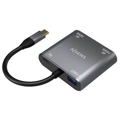 Aisens A109-0625 USB-C auf 2xHDMI/USB-C/USB 2.0 Adapter 15cm Grau