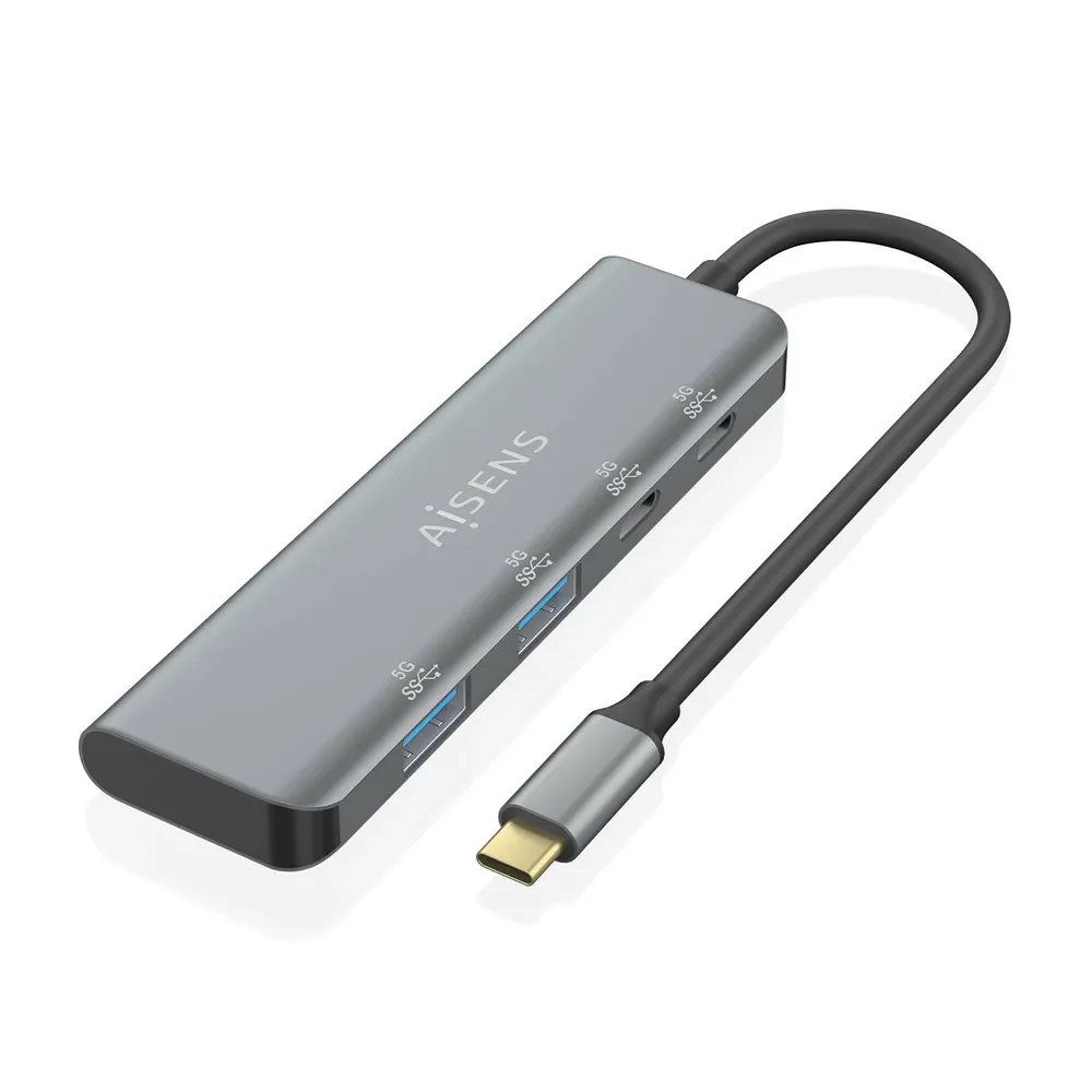 USB-Hub AISENS A109-0763 4 Ports USB 3.2 Gen1 5Gbps Grau Aluminium USB-C